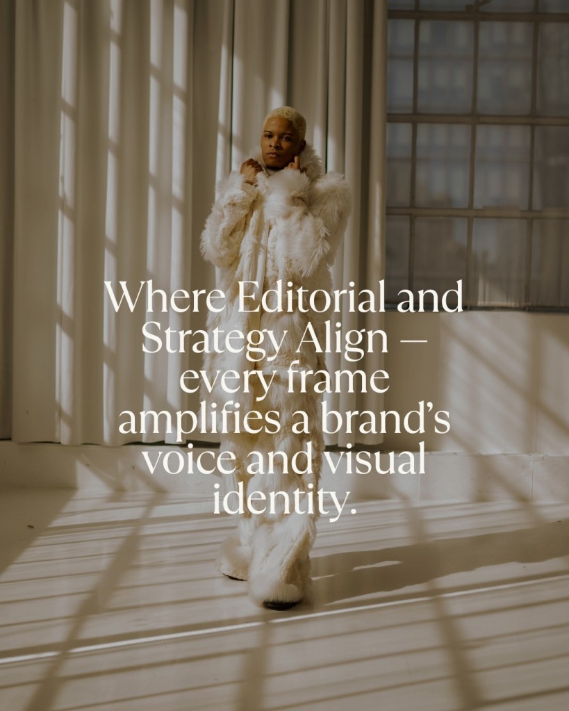 Model posing in editorial fashion shoot at Daylight Studio, showcasing strategic branding and visual storytelling through high-end photography.