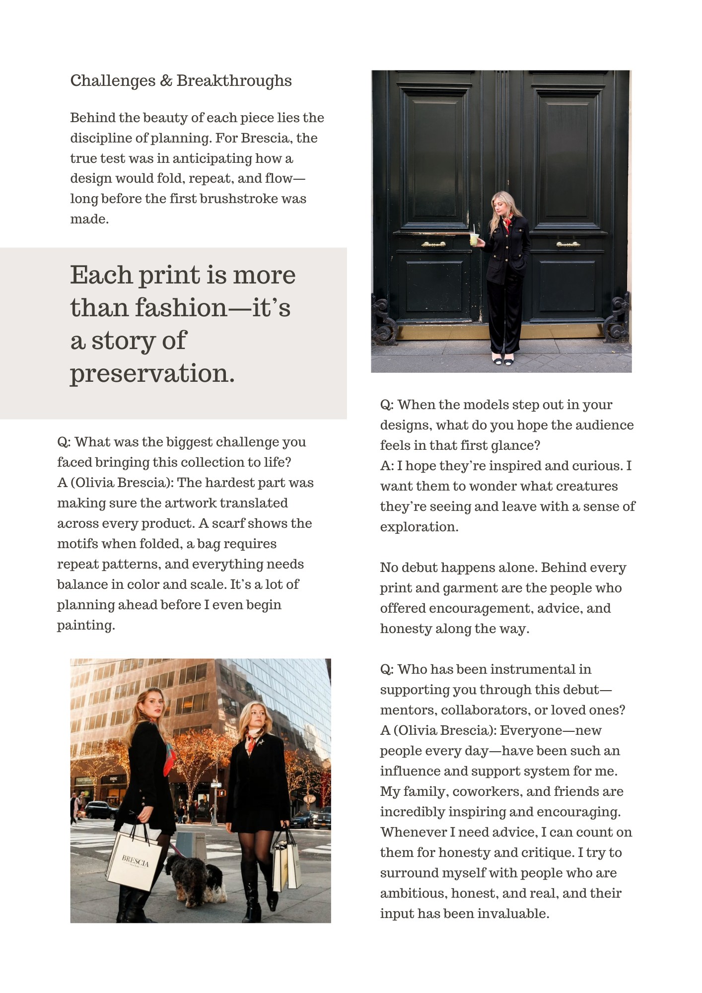 Olivia Brescia photographed beside her artwork, symbolizing her forward-looking vision after her NYFW debut, blending art, fashion, and conservation.