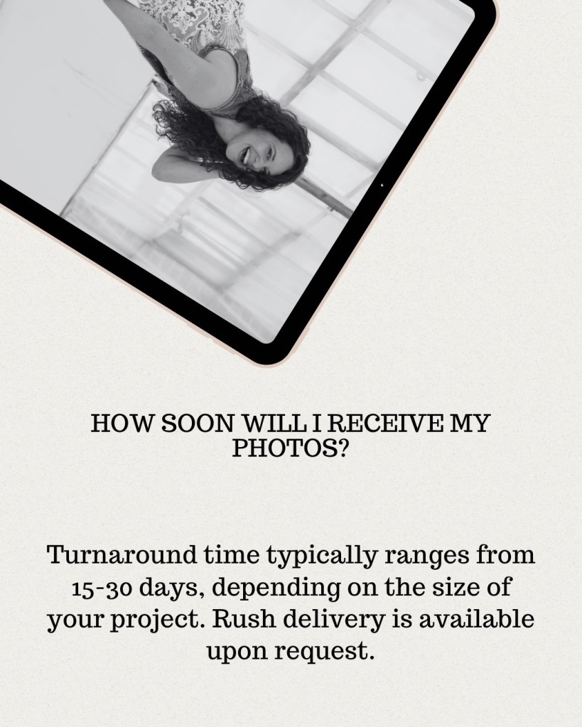 Photo delivery turnaround time for Jenna Brooke Photography clients in NYC