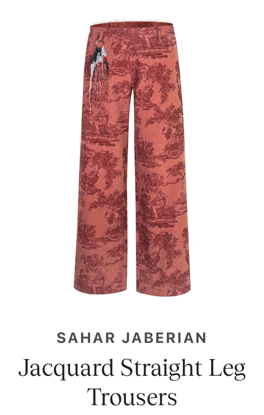 Red Jacquard Straight Leg Trousers by Sahar Jaberian | Women’s Statement Tailored Pants