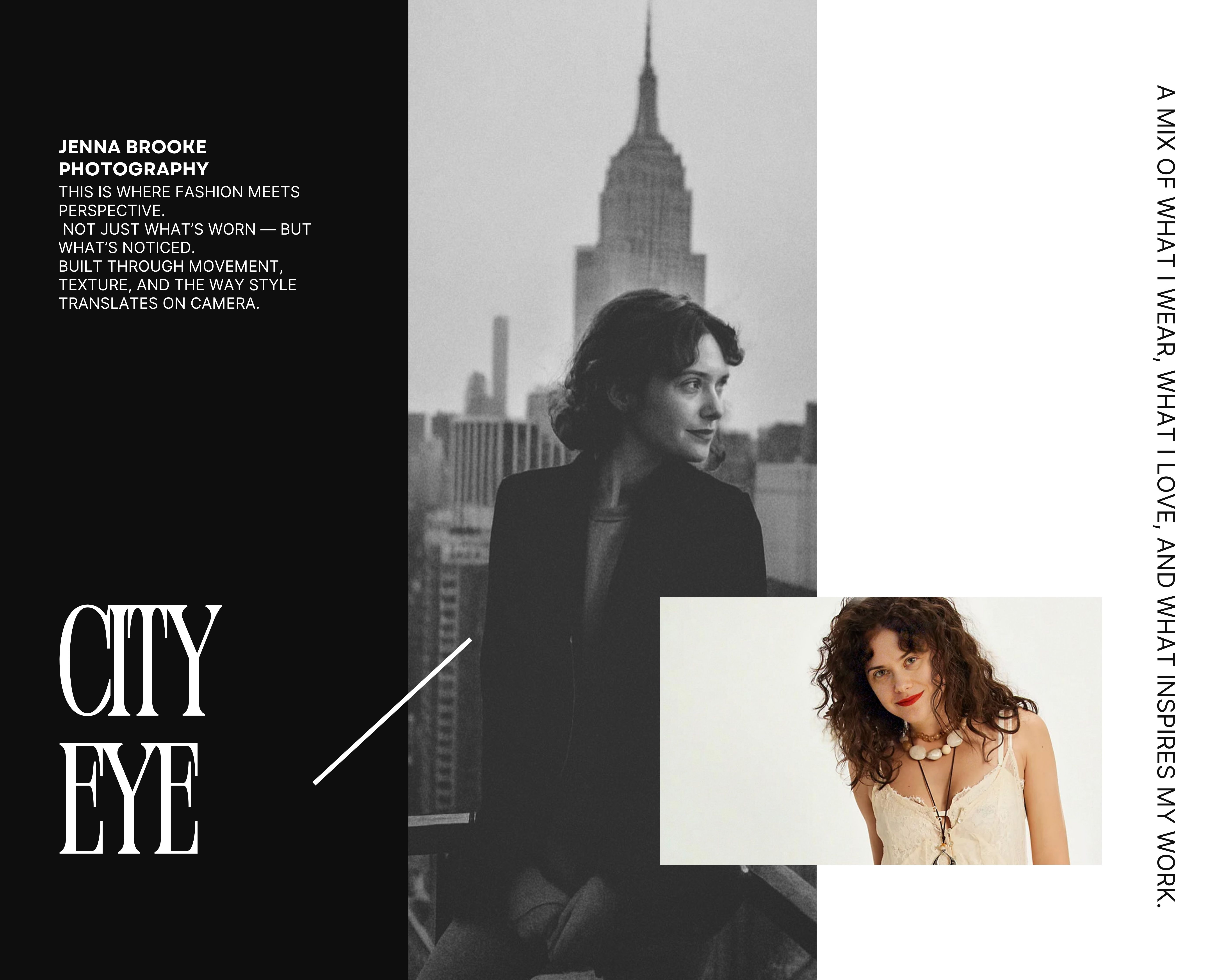 Black and white New York City portrait photography with fashion styling and editorial composition by Jenna Brooke