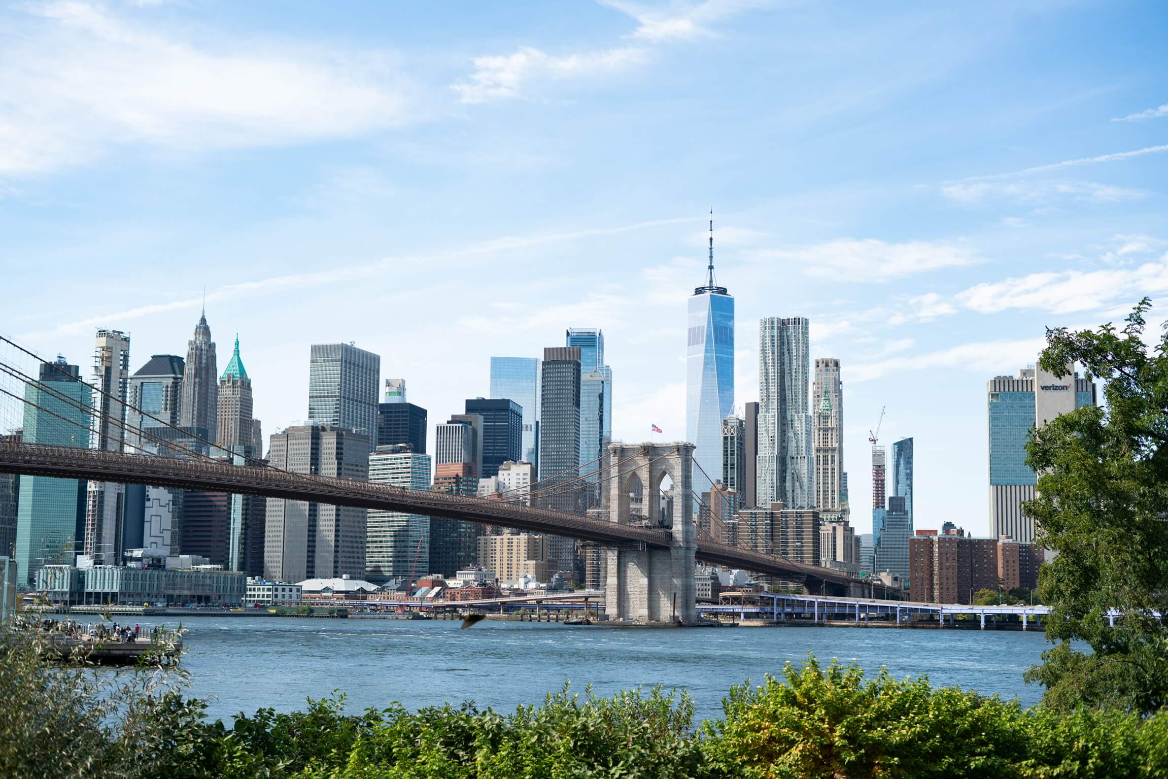 New York City skyline with Brooklyn Bridge during daytime, lower Manhattan skyline photography